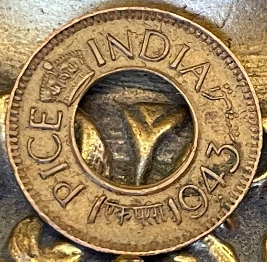 Crown of George VI King Emperor & Hole 1 Pice British India Authentic Coin Money for Jewelry (British Raj) (Emperor of India) (Hole in Coin)